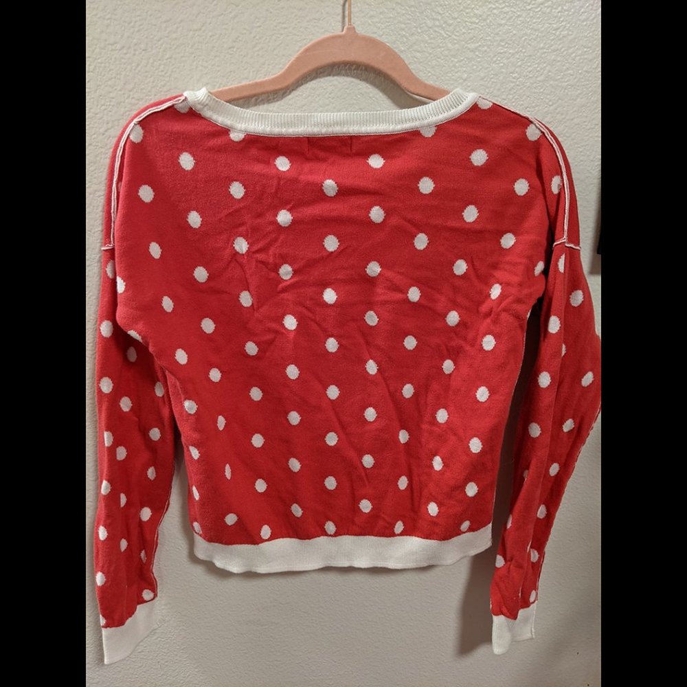 Arizona Jean Company Red and White Polka Dot Sweatshirt Size S - Picture 3 of 4